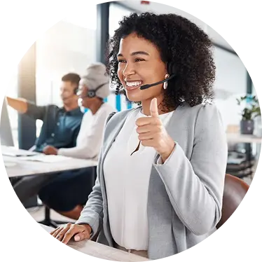 Women Talking to customer on an auto dialer software