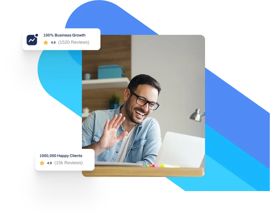 A happy man talking with customer on call center software