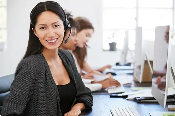 Women working in call center software
