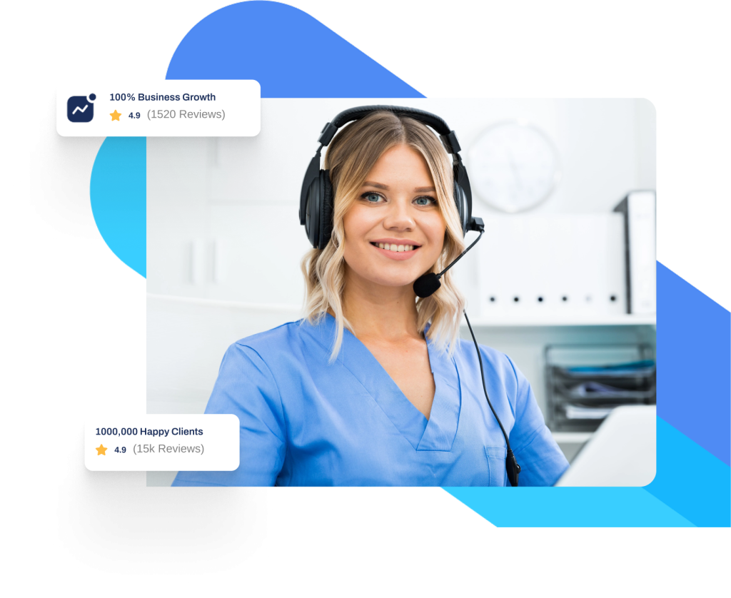 Female nurse wearing a headset and smiling